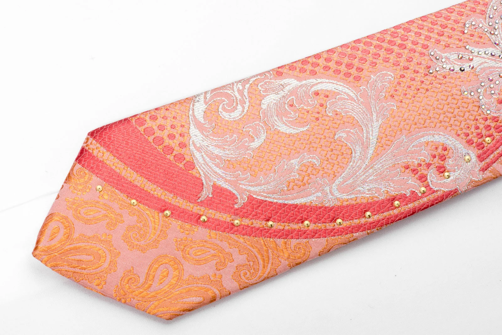 Roberta di Camerino Rhinestone Silk Tie Silver Acanthus On Pink With Sparkles - Image 3