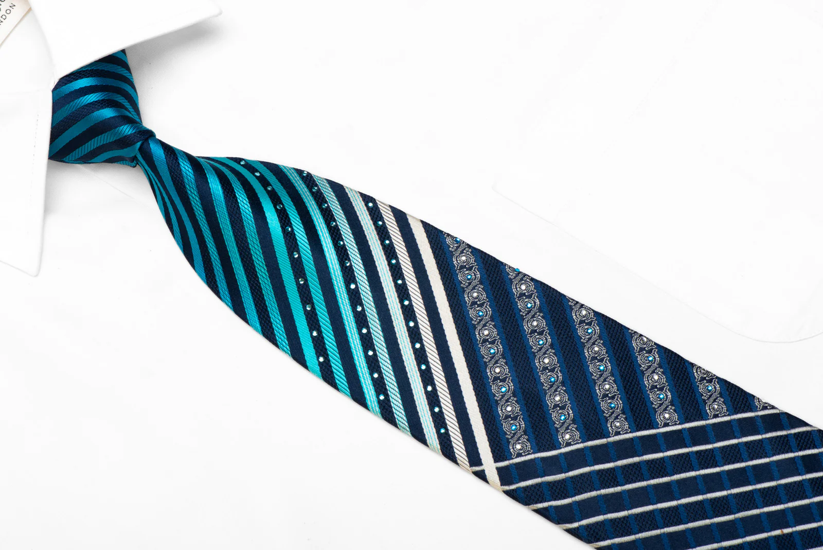 Roberta di Camerino Rhinestone Tie Blue Silver Striped On Navy - Image 2