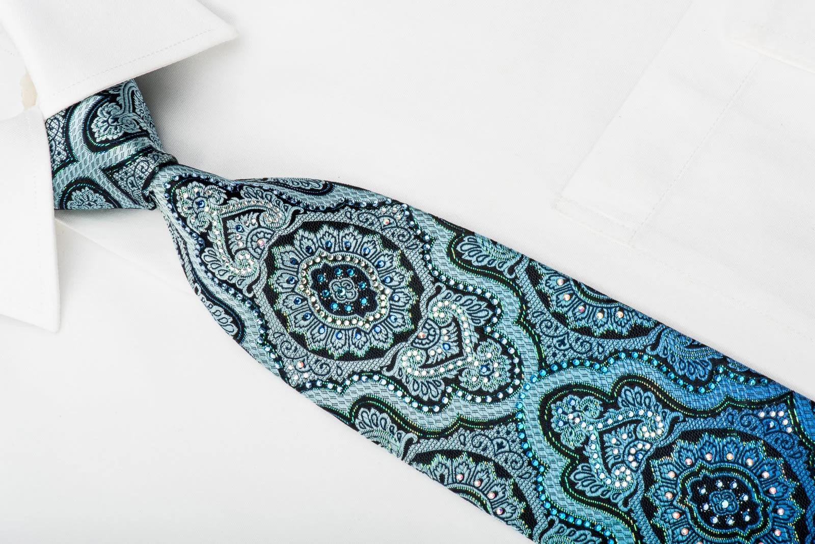 Roberta di Camerino Rhinestone Tie Damask On Blue With Silver Sparkles - Image 2