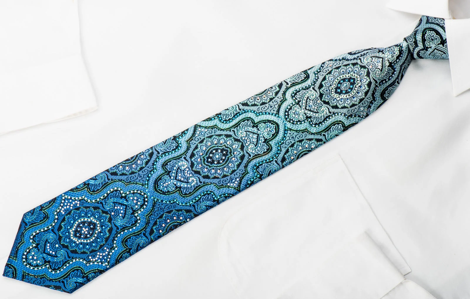 Roberta di Camerino Rhinestone Tie Damask On Blue With Silver Sparkles - Image 3
