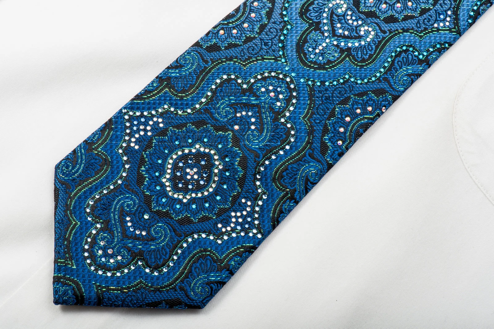 Roberta di Camerino Rhinestone Tie Damask On Blue With Silver Sparkles - Image 6