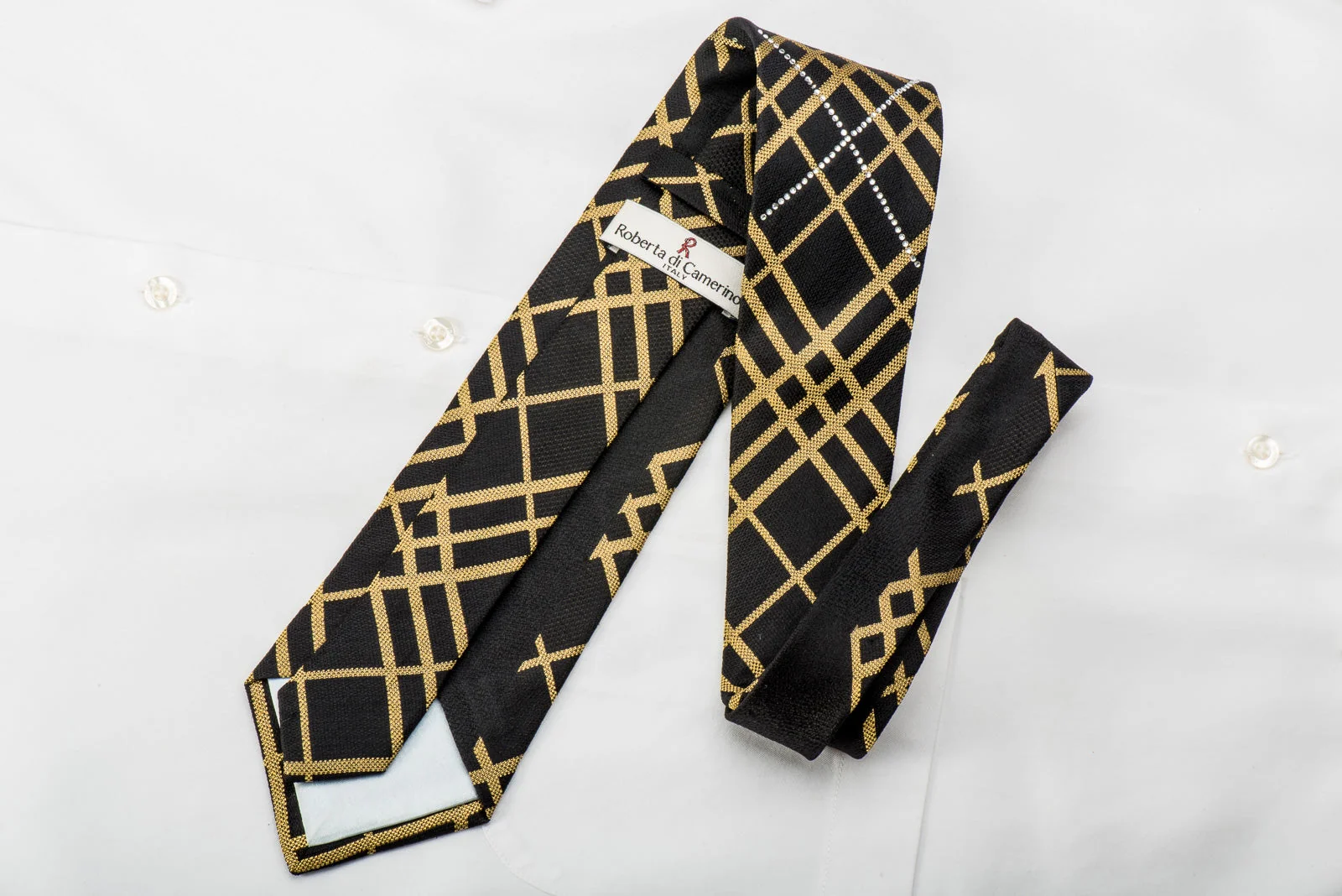 Roberta di Camerino Rhinestone Tie Gold Striped On Black With Sparkles - Image 5