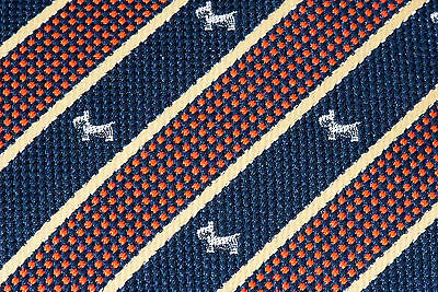 Roberta Di Camerino Silk Neck Tie Scotty Dogs On Blue Yellow & Orange Stripes - Image 5