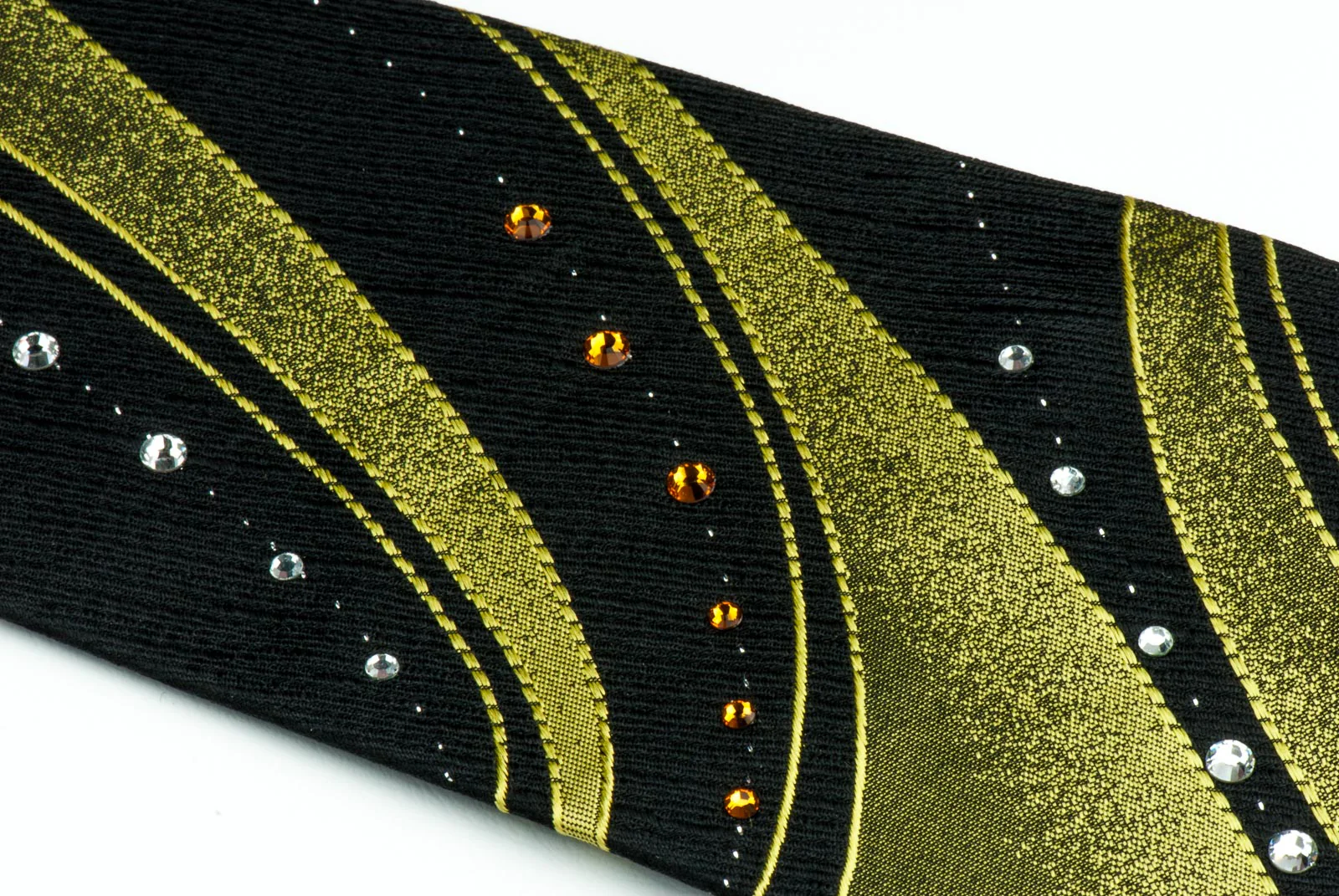 Roberta di Camerino Silk Neck Tie Yellow Waves On Black With Rhinestones - Image 3