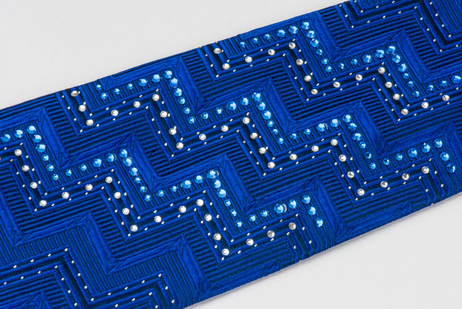 Roberta Di Camerino Silk Necktie Woven Chevron Design On Blue With Rhinestones - Image 2