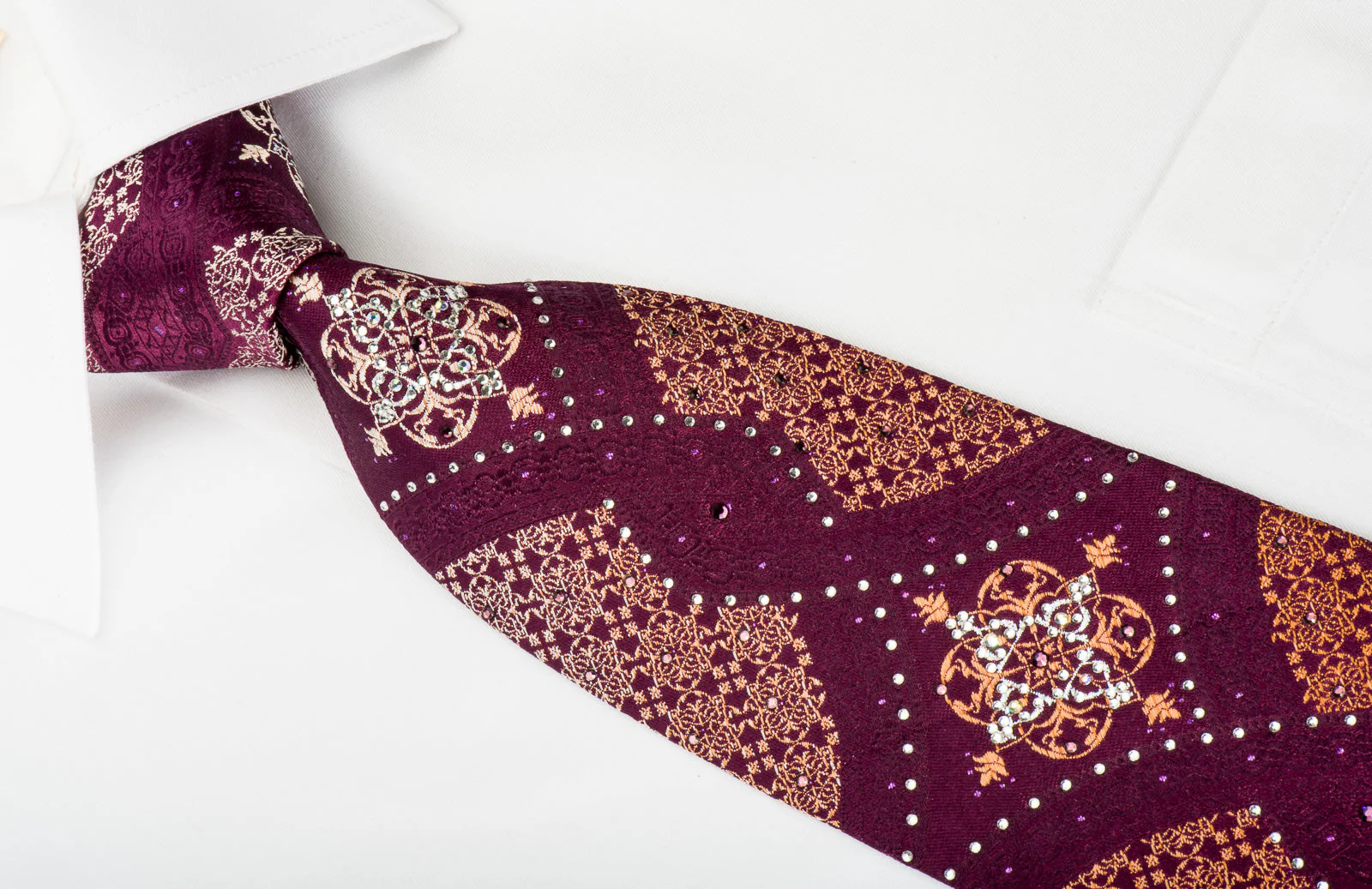 Roberta di Camerino Silk Tie Arabesque On Burgundy With Rhinestones & Sparkles - Image 3