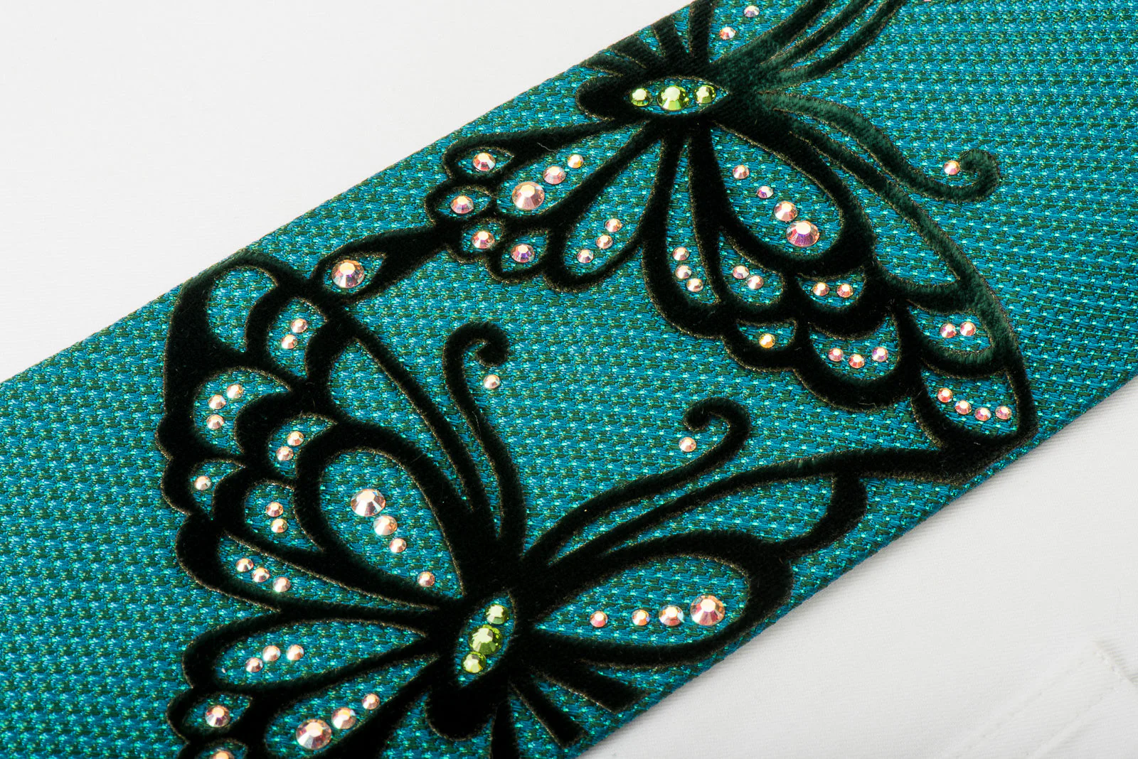 Roberta di Camerino Silk Tie Butterflies On Teal With Rhinestones - Image 4