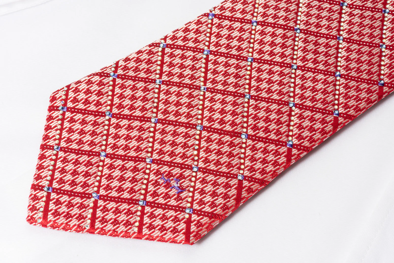 Roberta di Camerino Silk Tie Checker On Red With Silver Sparkles - Image 3