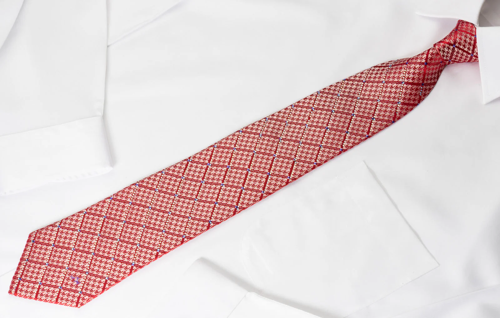 Roberta di Camerino Silk Tie Checker On Red With Silver Sparkles - Image 5