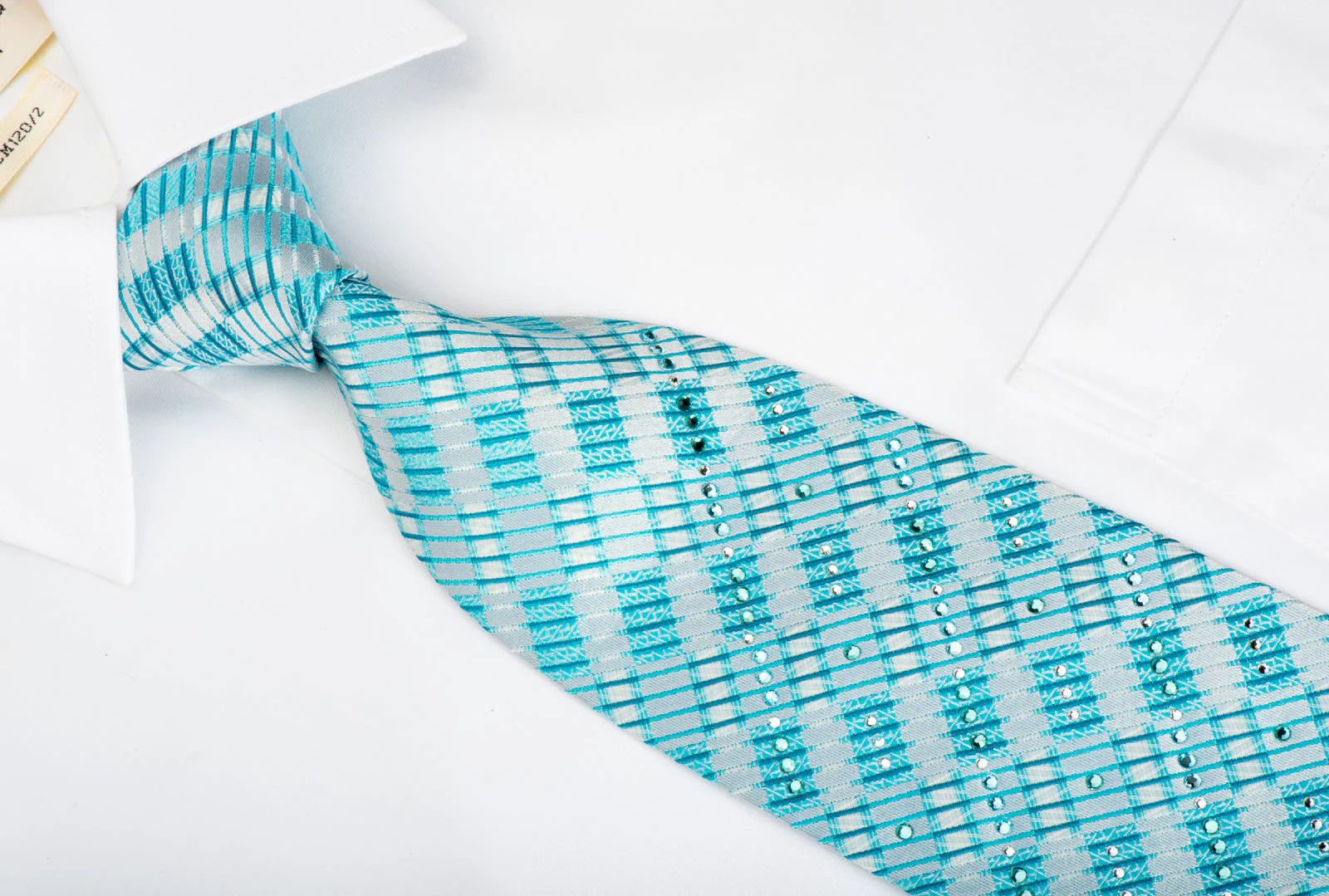 Roberta di Camerino Silk Tie Striped Checker On Blue With Rhinestones - Image 2