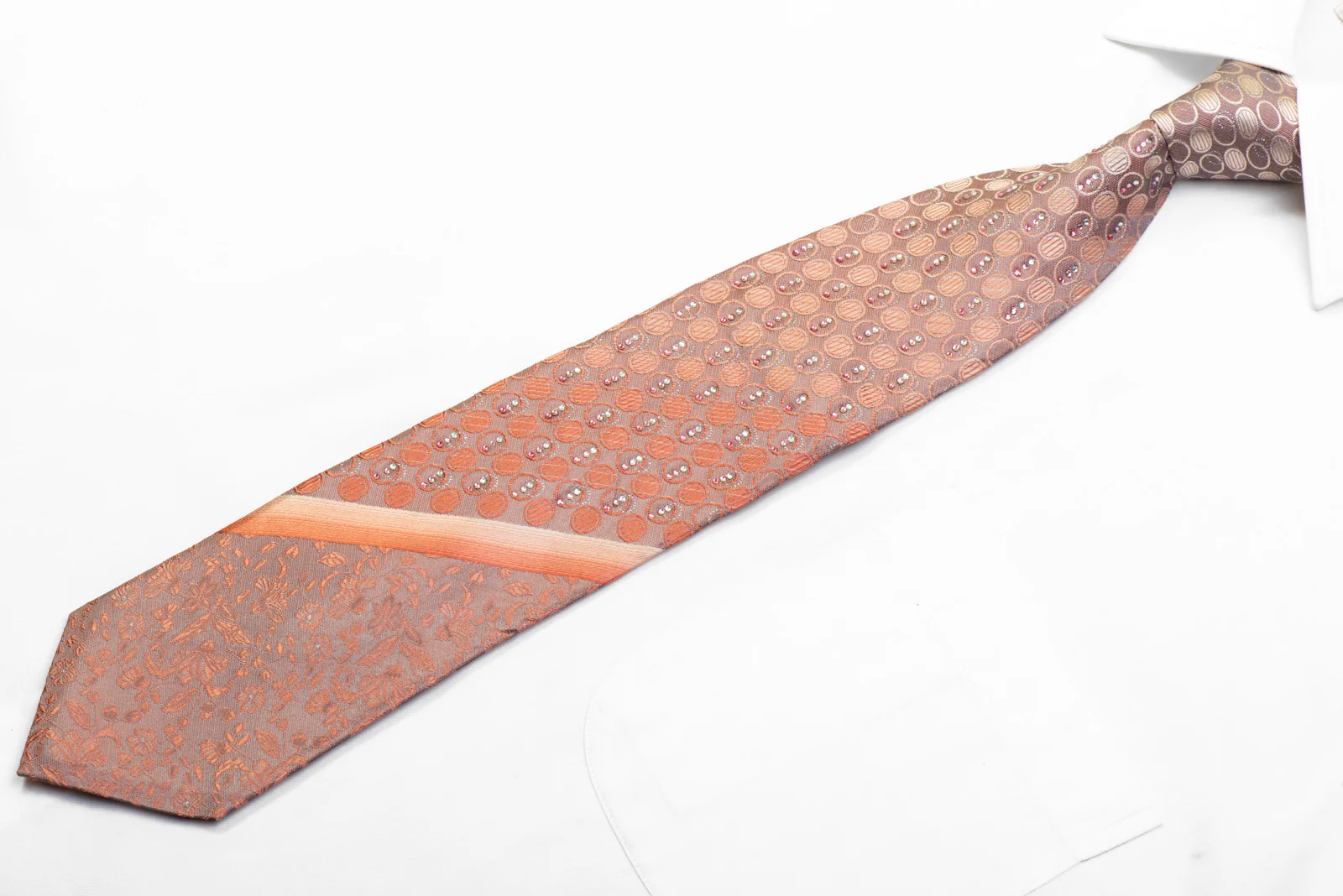 Rogatis Men's Rhinestone Necktie Pink Geometric Floral On Gray - Image 3
