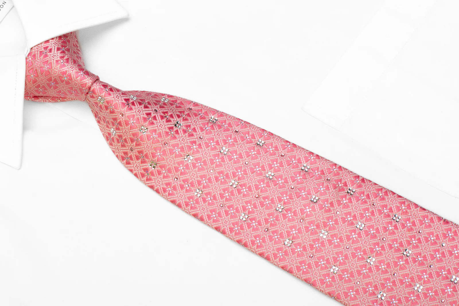 Rogatis Rhinestone Silk Necktie Geometric On Pink With Sparkles - Image 2
