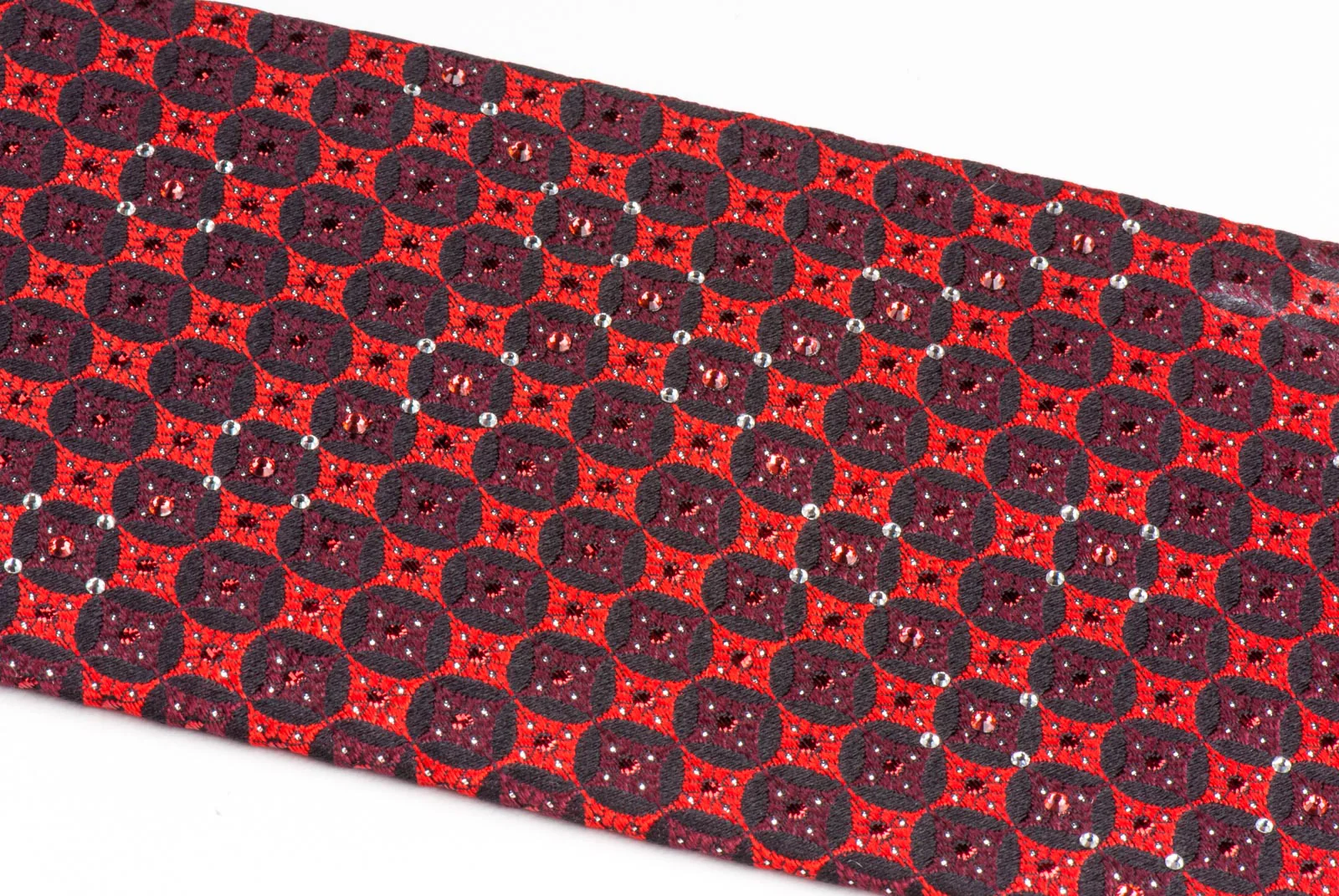 Rogatis Silk Neck Tie With Rhinestones Geometric Dots On Red With Red Sparkles - Image 2