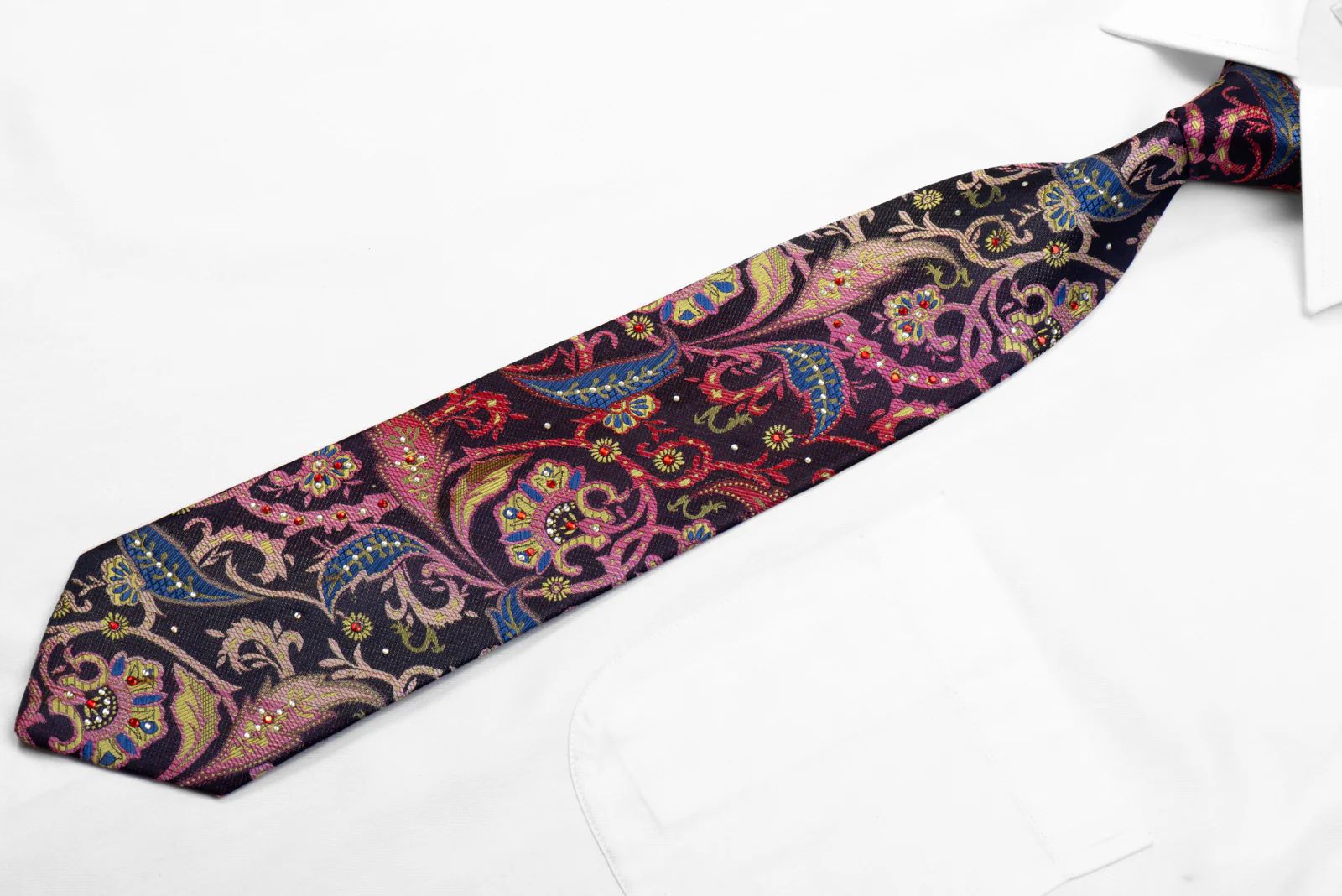 Rogers Dail Crystal Silk Tie Colorful Anthemion Floral On Navy - Image 3