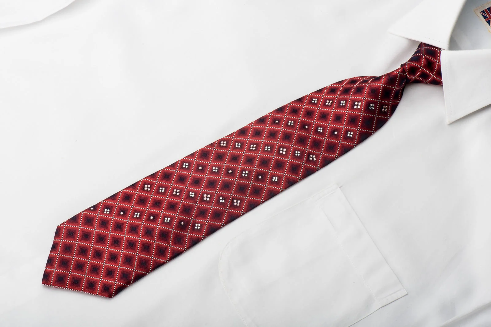 Rogers Dail Men's Crystal Bling Necktie Burgundy Blue Checkered Silk - Image 2