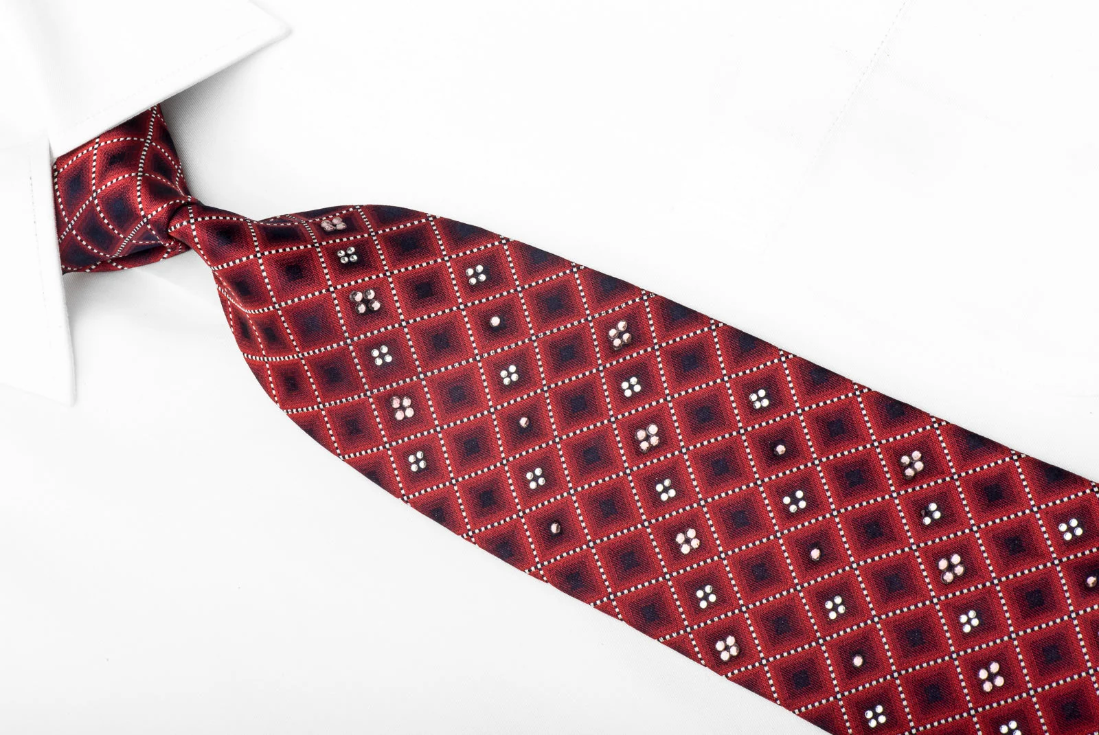 Rogers Dail Men's Crystal Bling Necktie Burgundy Blue Checkered Silk - Image 3