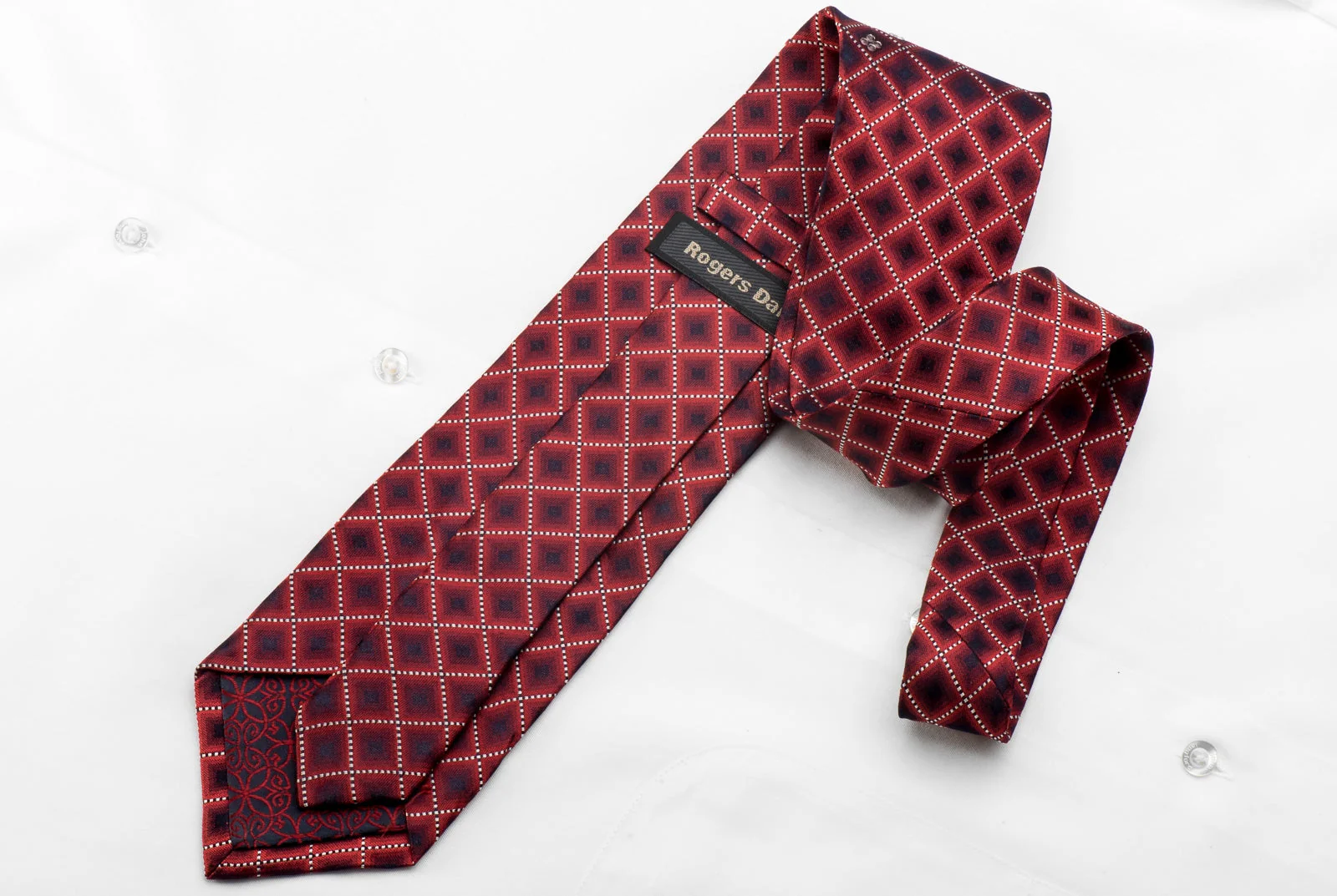 Rogers Dail Men's Crystal Bling Necktie Burgundy Blue Checkered Silk - Image 4