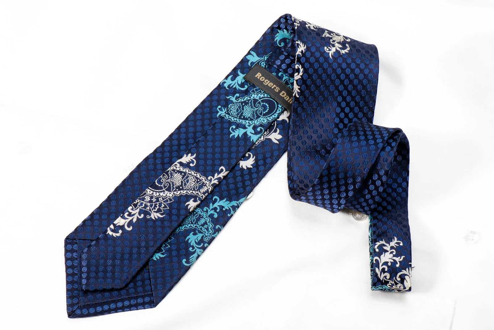 Rogers Dail Men's Crystal Silk Tie Paisley On Navy Sparkling With Rhinestones - Image 3