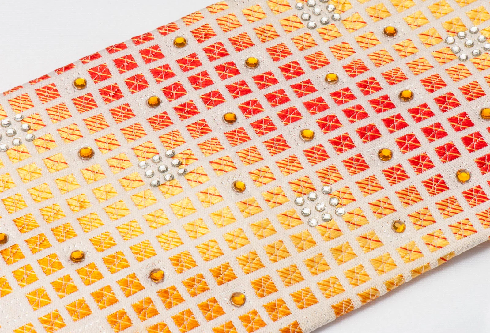 Rogers Dail Men's Rhinestone Silk Necktie Orange Yellow Checked On Cream With Sparkles - Image 2
