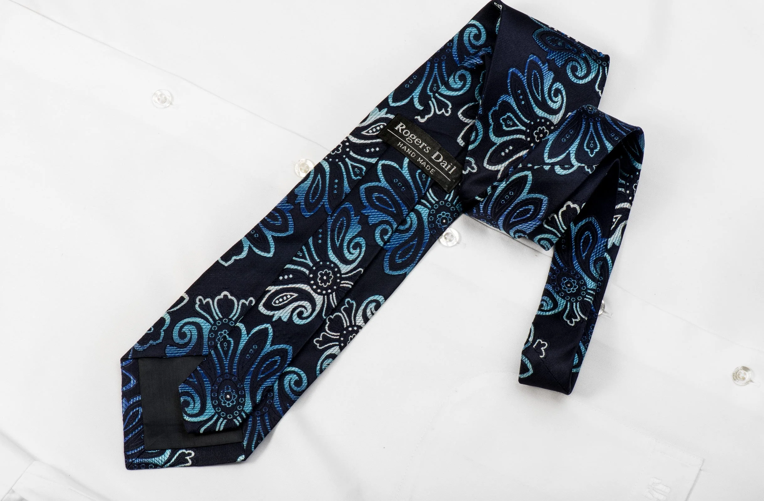 Rogers Dail Men's Silk Tie Anthemion On Dark Blue Sparkling With Crystal Rhinestones - Image 4