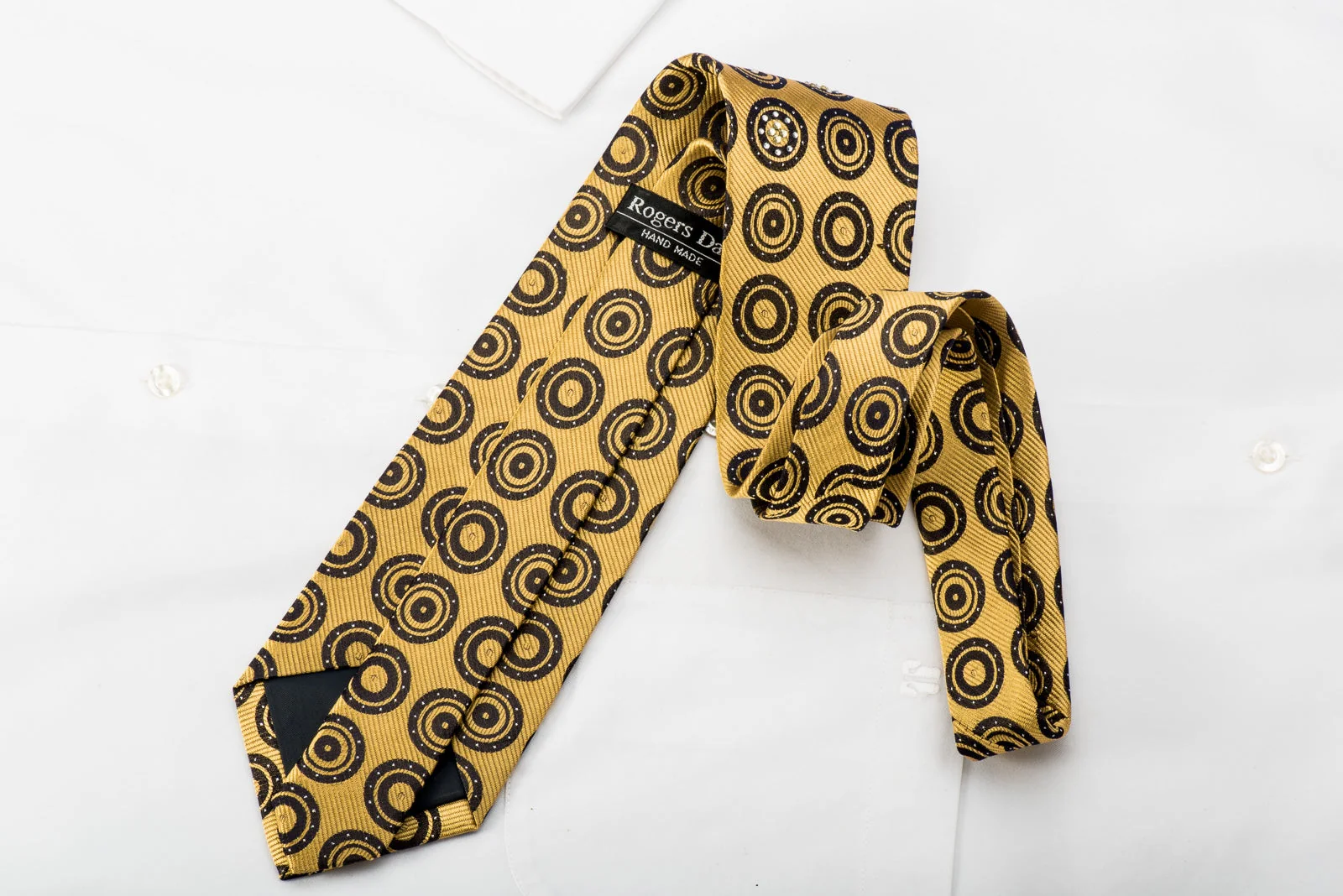 Rogers Dail Mens Rhinestone Necktie Black Medallions On Gold With Silver Sparkles - Image 5