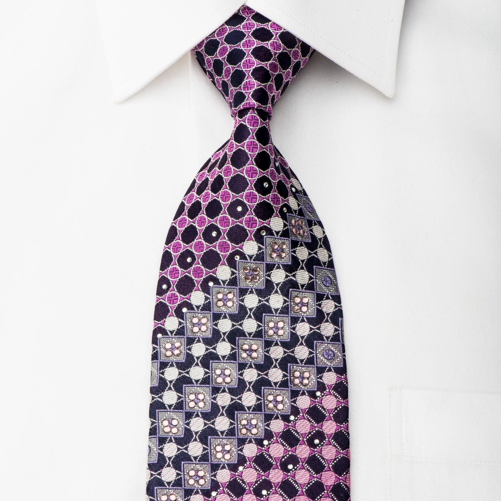 Rogers Dail Rhinestone Necktie Geometric On Purple With Silver Sparkles