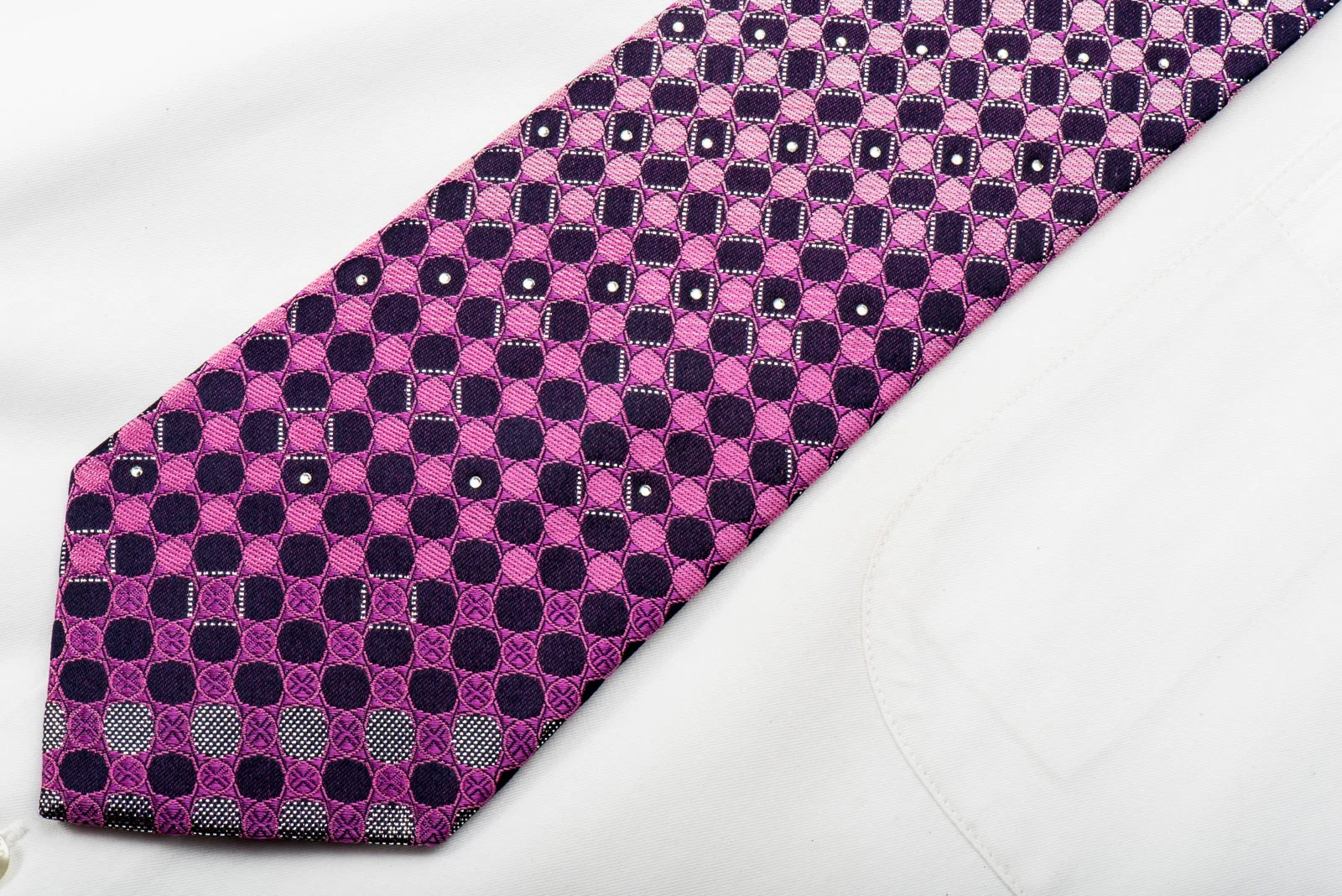 Rogers Dail Rhinestone Necktie Geometric On Purple With Silver Sparkles - Image 2