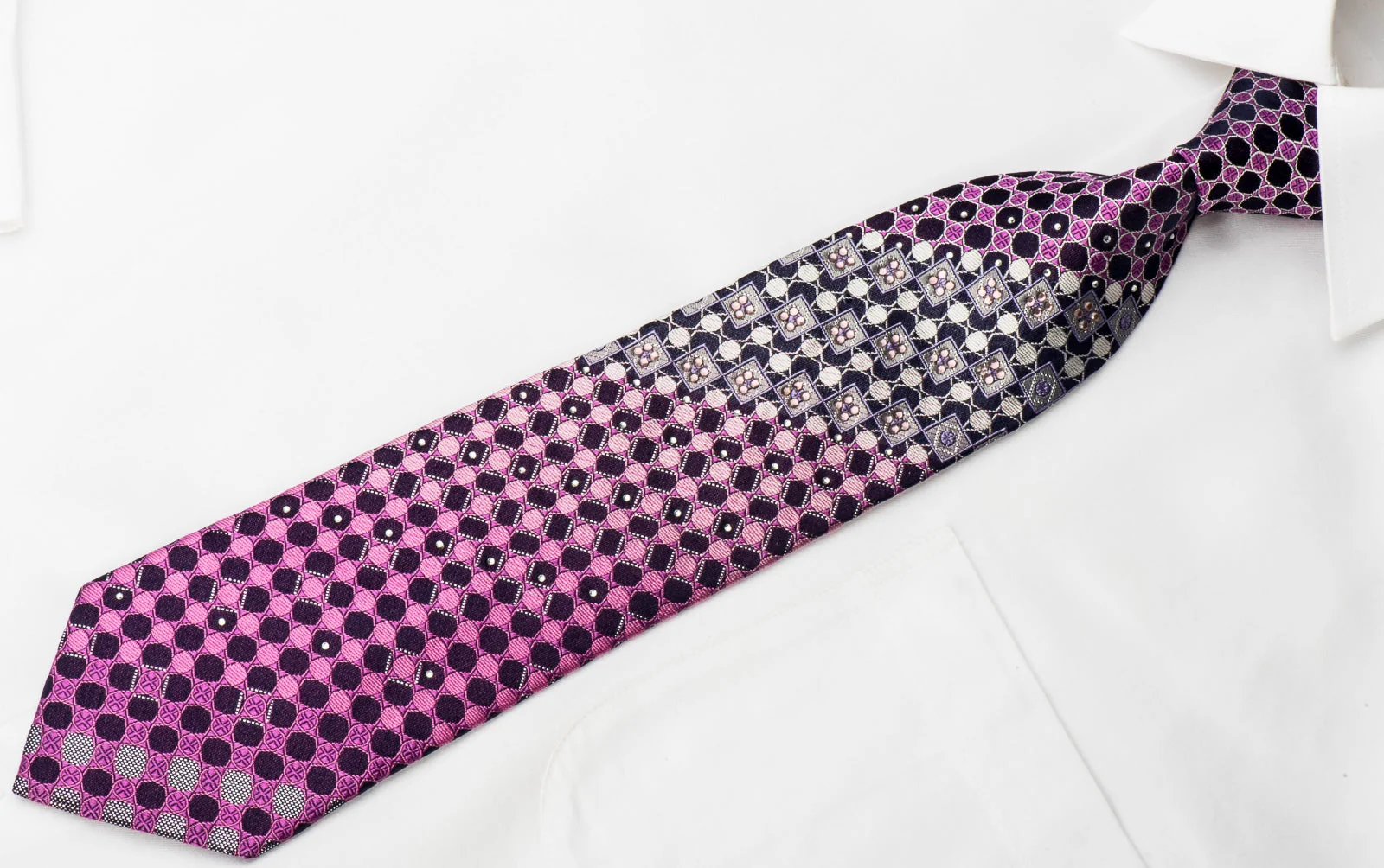 Rogers Dail Rhinestone Necktie Geometric On Purple With Silver Sparkles - Image 4