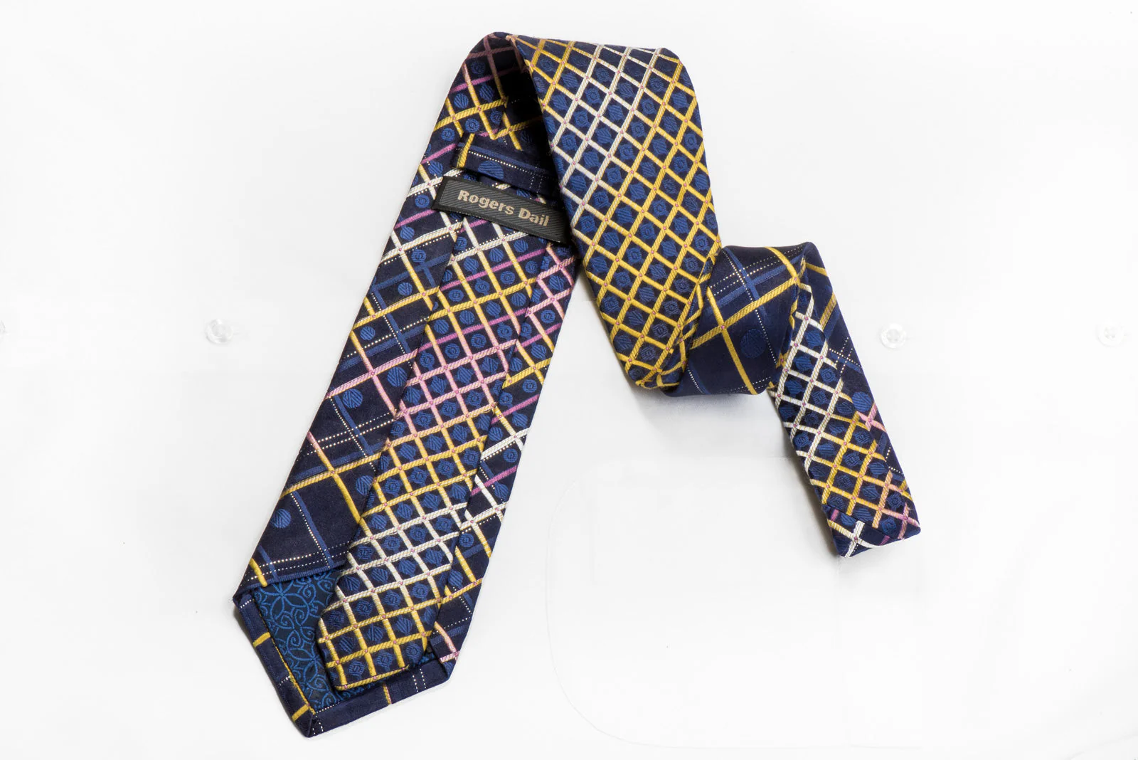 Rogers Dail Rhinestone Necktie Yellow Purple Striped On Navy With Sparkles - Image 2