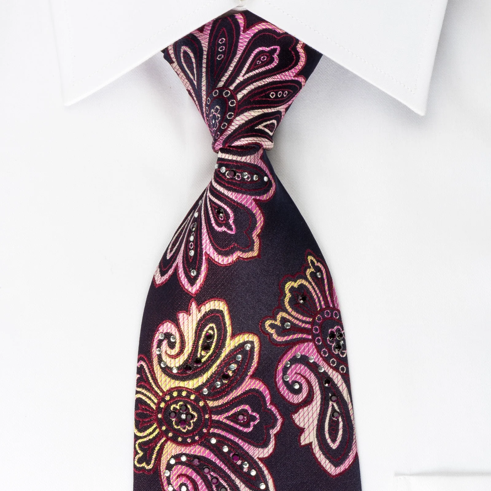 Rogers Dail Rhinestone Silk Necktie Anthemion On Purple With Silver Sparkles