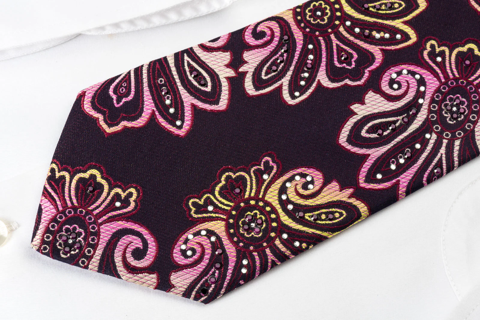 Rogers Dail Rhinestone Silk Necktie Anthemion On Purple With Silver Sparkles - Image 6