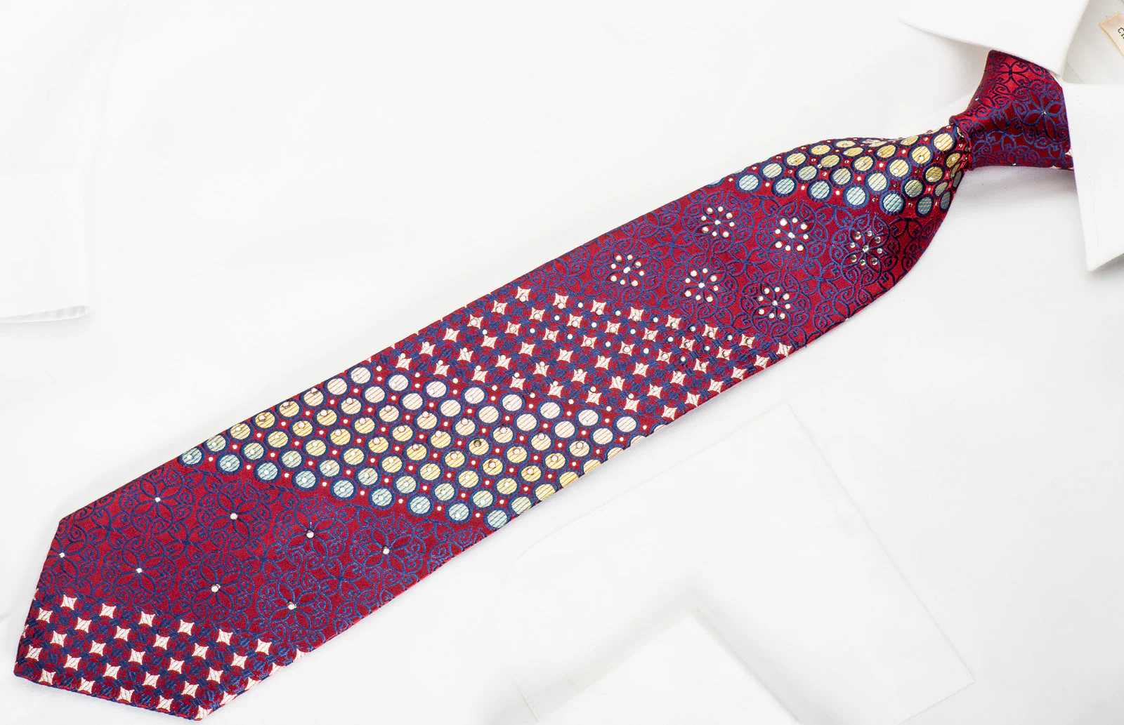 Rogers Dail Rhinestone Silk Necktie Dots On Burgundy With Silver Sparkles - Image 3