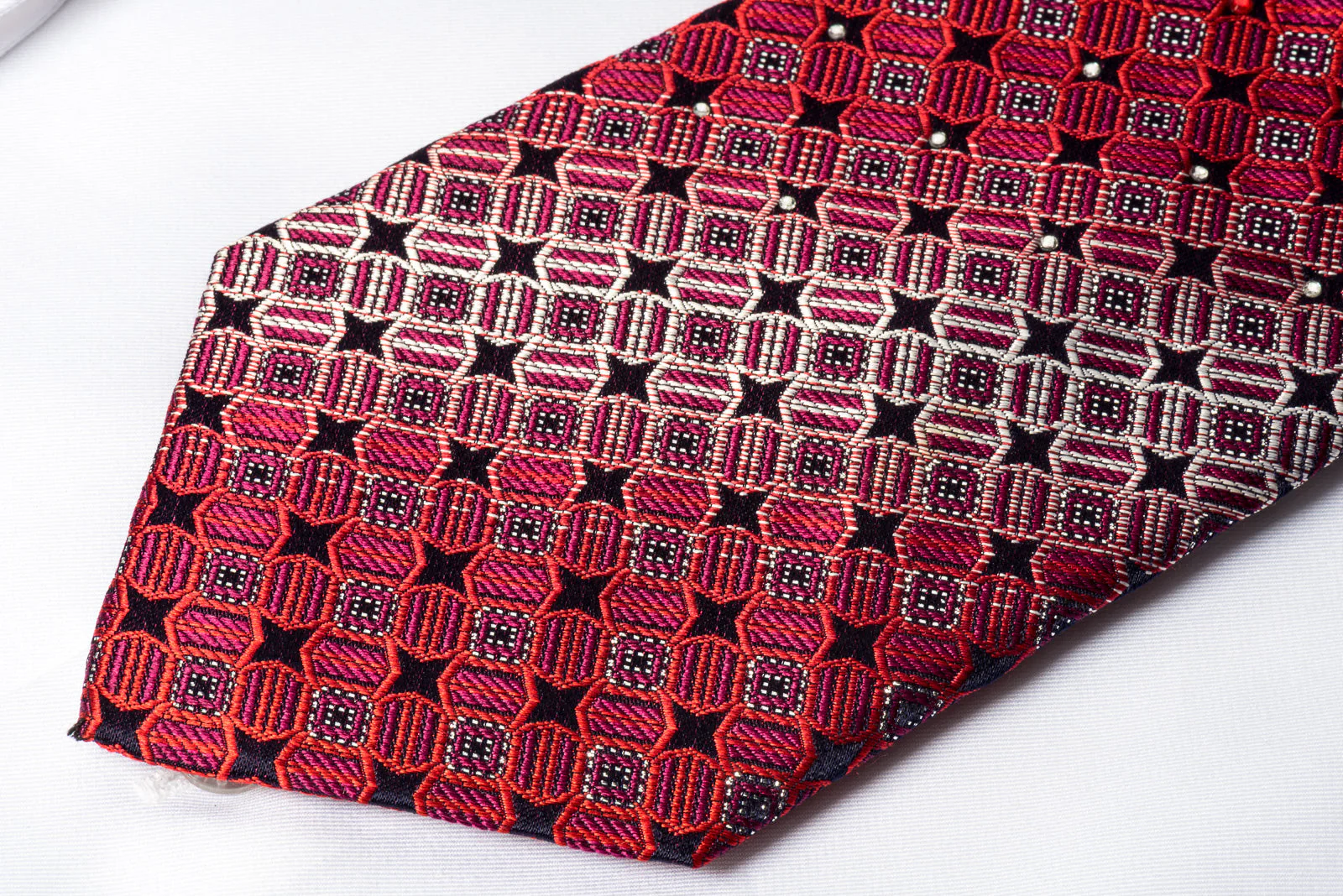 Rogers Dail Rhinestone Silk Necktie Geometric On Burgundy With Silver Sparkles - Image 3