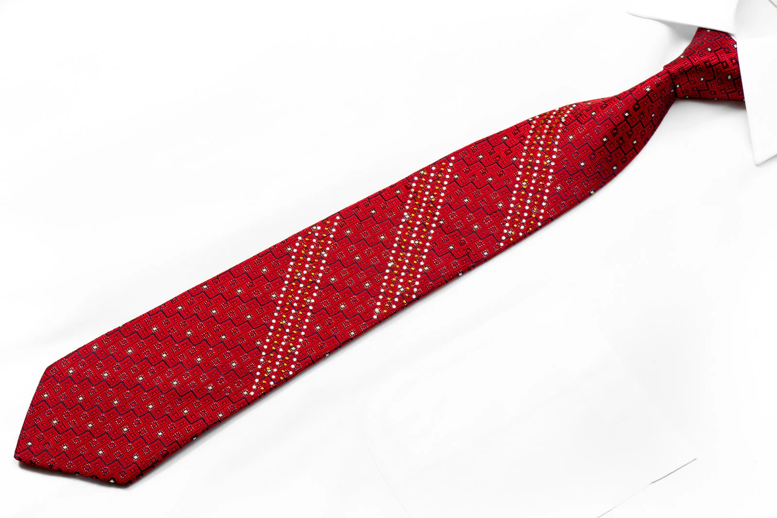 Rogers Dail Rhinestone Tie Burgundy Geometric On Navy With Red Sparkles - Image 4