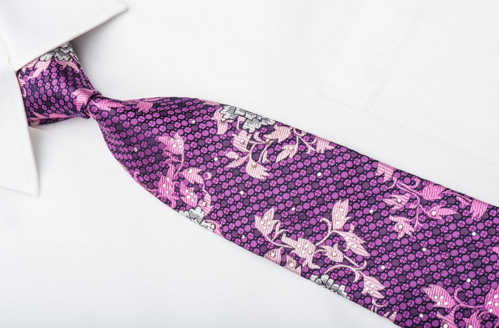 Rogers Dail Mens Rhinestone Tie Floral On Purple Silk - Image 3