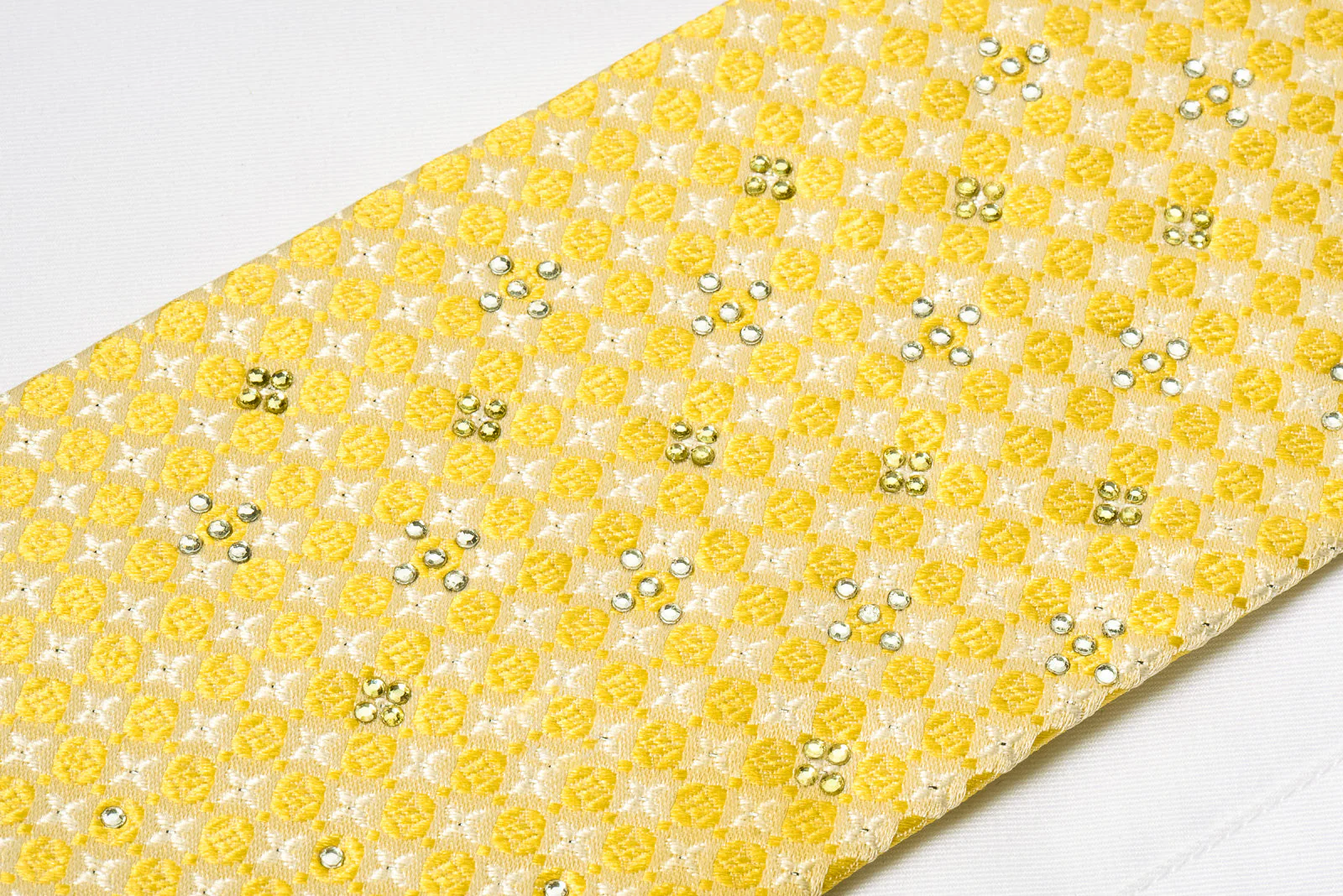 Rogers Dail Silk Rhinestone Necktie Yellow White Foulard With Silver Sparkles - Image 5