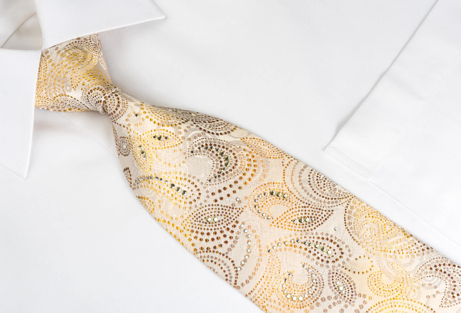 Rogers Dail Silk Tie Brown Orange Paisley On Cream Beige With Sparkling Bling Rhinestones - Image 4