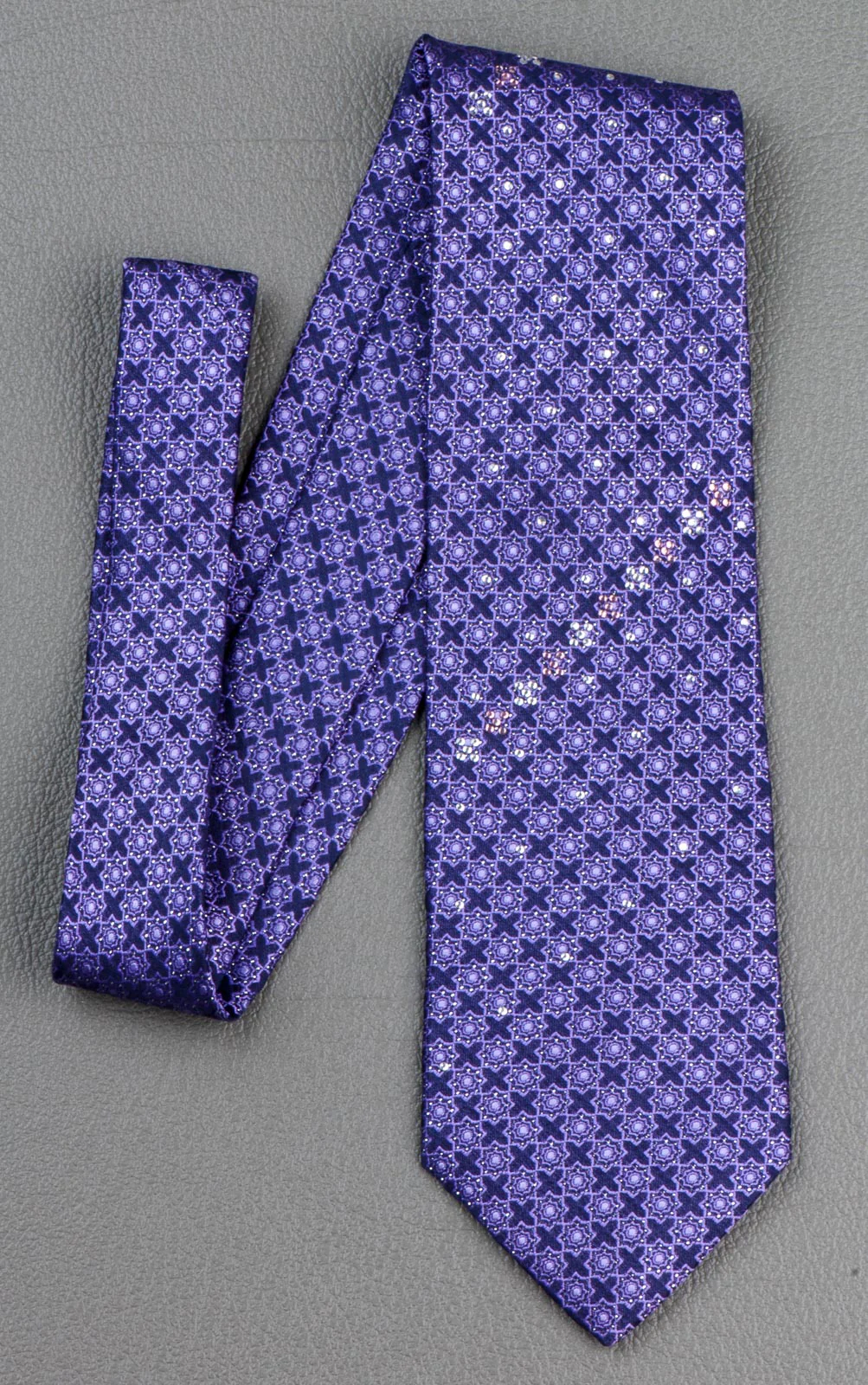 Rogers Dail Silk Tie Purple Geometric Design With Silver Sparkles & Rhinestones - Image 2