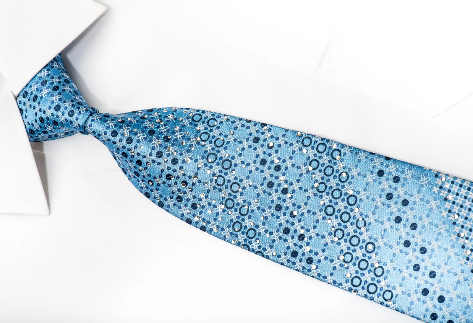 Romario Manzini Men's Silk Tie Floral On Blue Sparkling With Rhinestones - Image 2