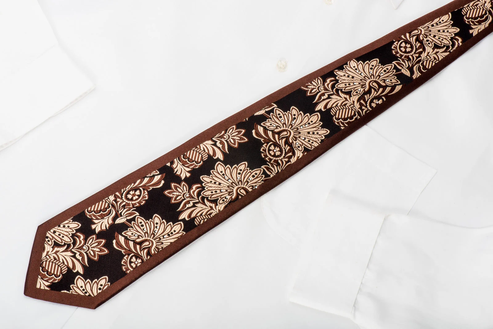 Royal Crystal Studded Rhinestone Necktie Framed Golden Anthemion On Black - Image 4
