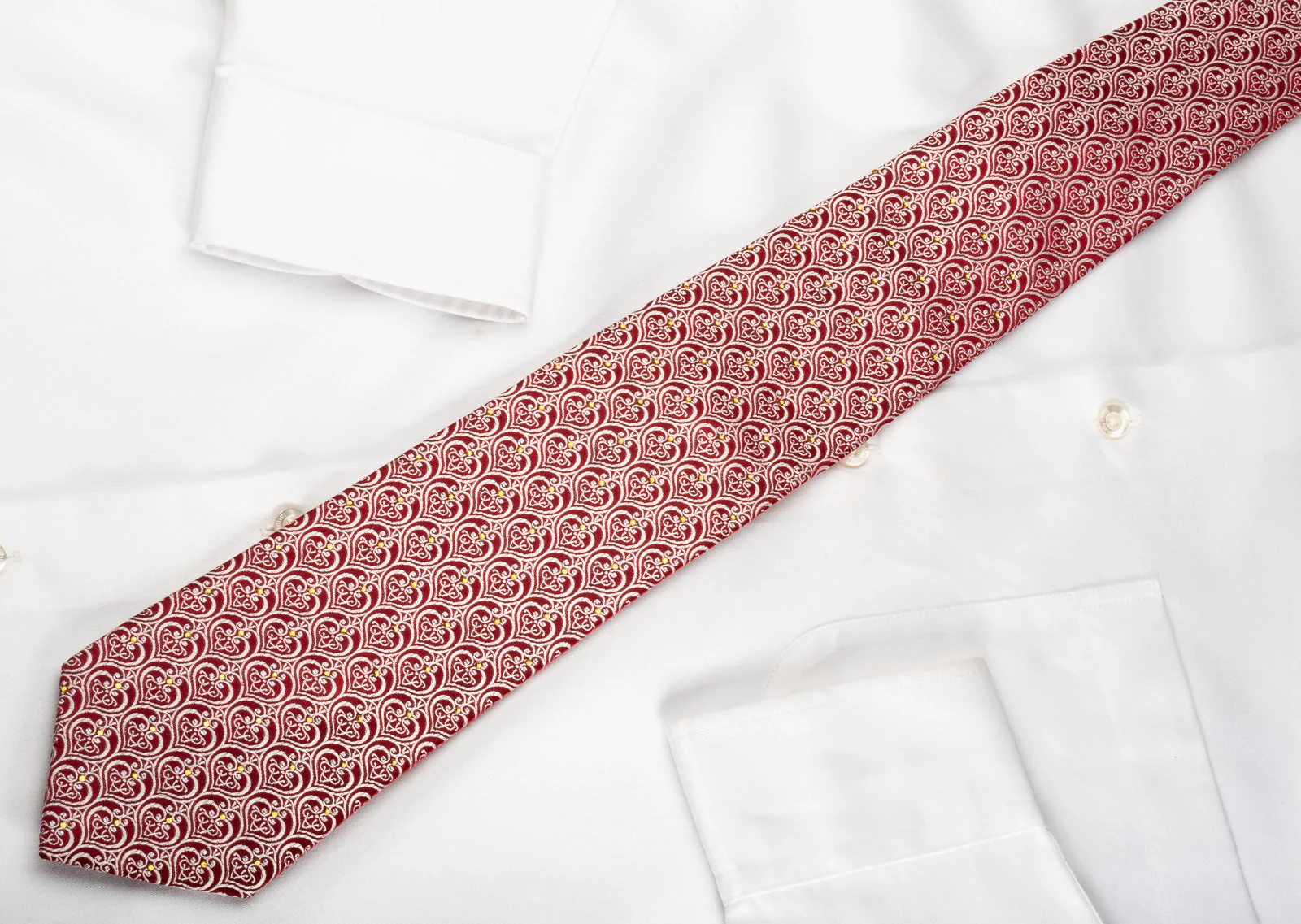 Roygen Silk Rhinestone Necktie Baroque On Red With Sparkles - Image 6