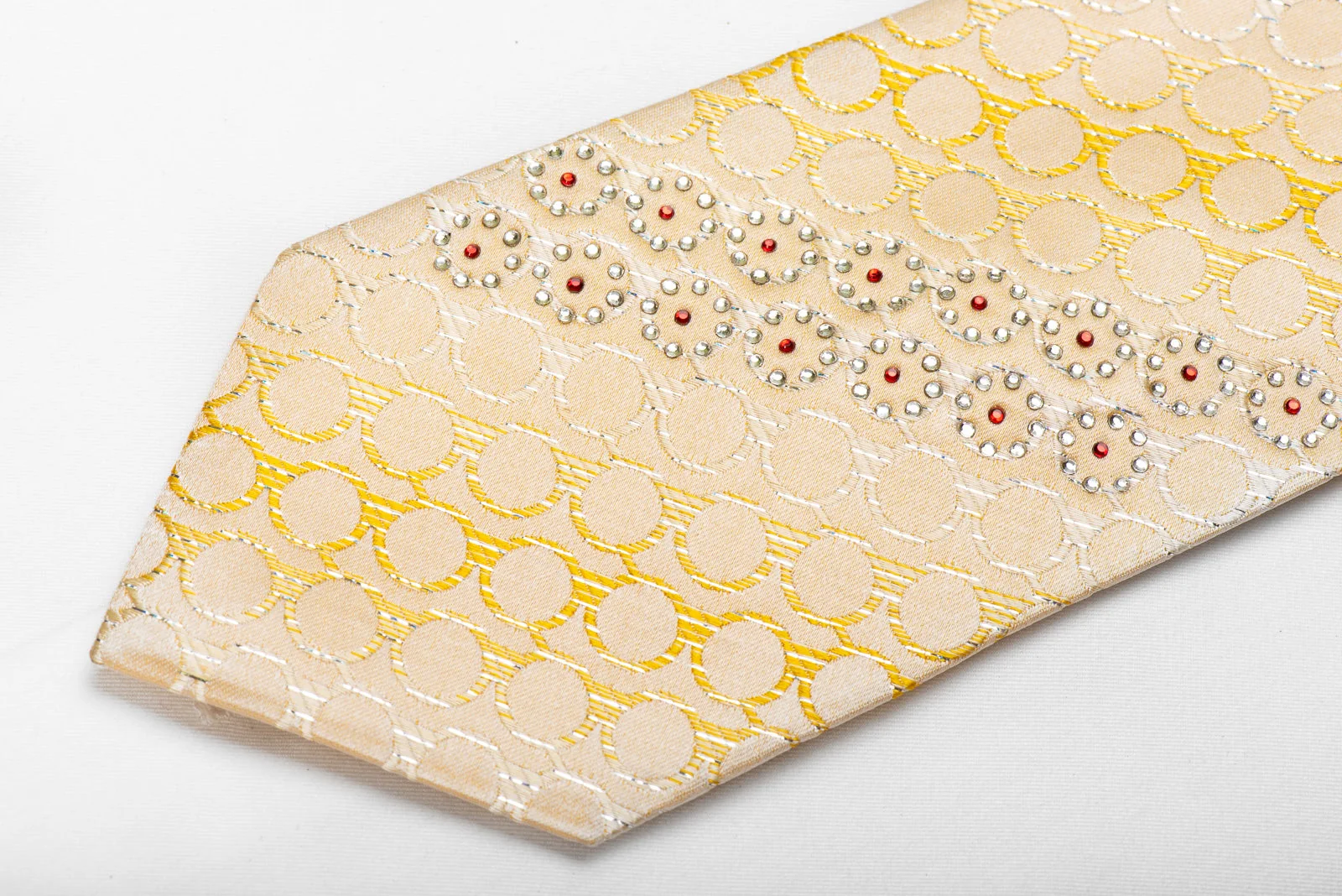 Rubinstein Men's Crystal Silk Tie Geometric Circles On Peach With Silver Sparkles - Image 2