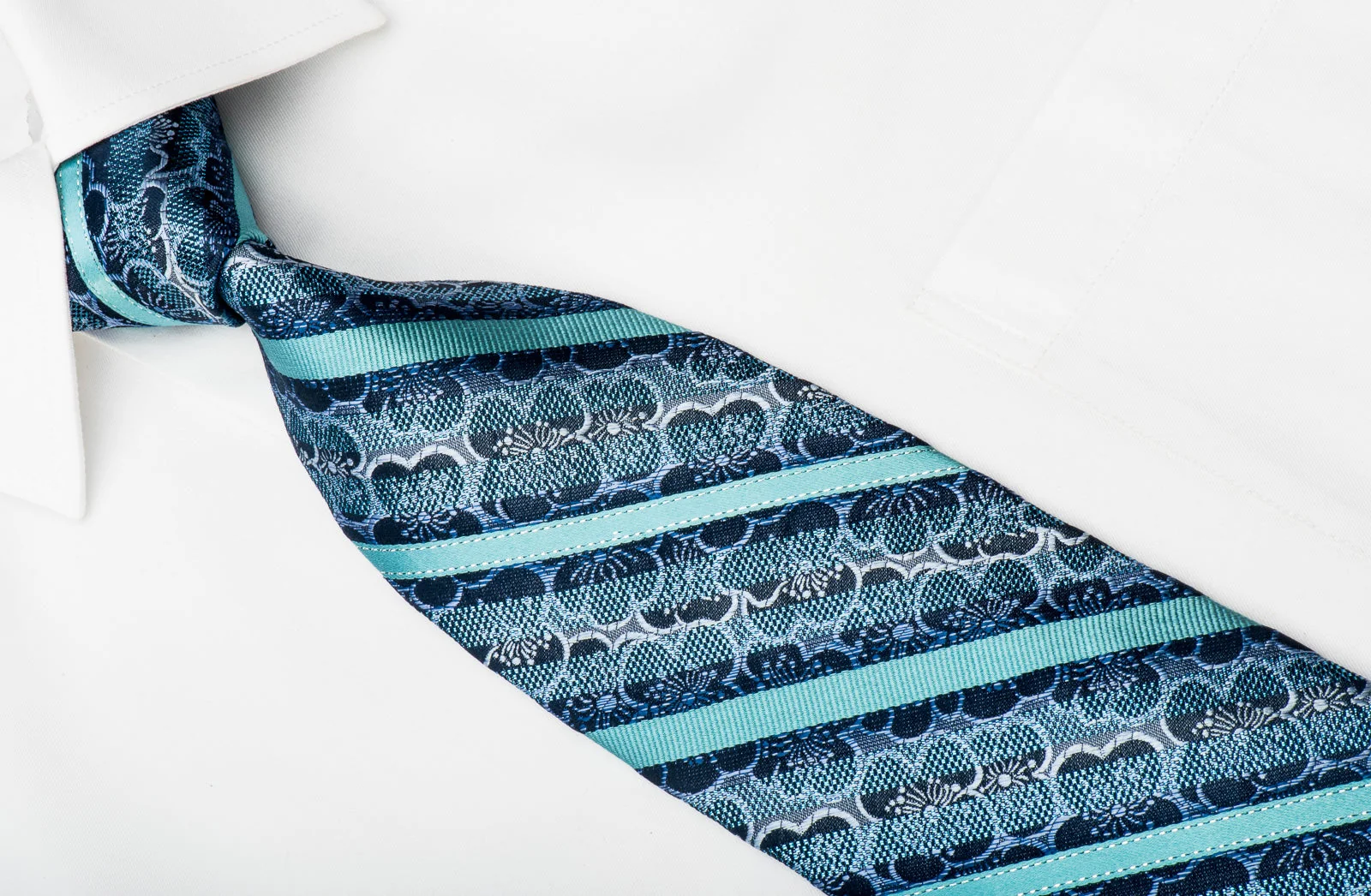 Saehan Matthias Men's Silk Tie Striped & Floral On Blue - Image 2