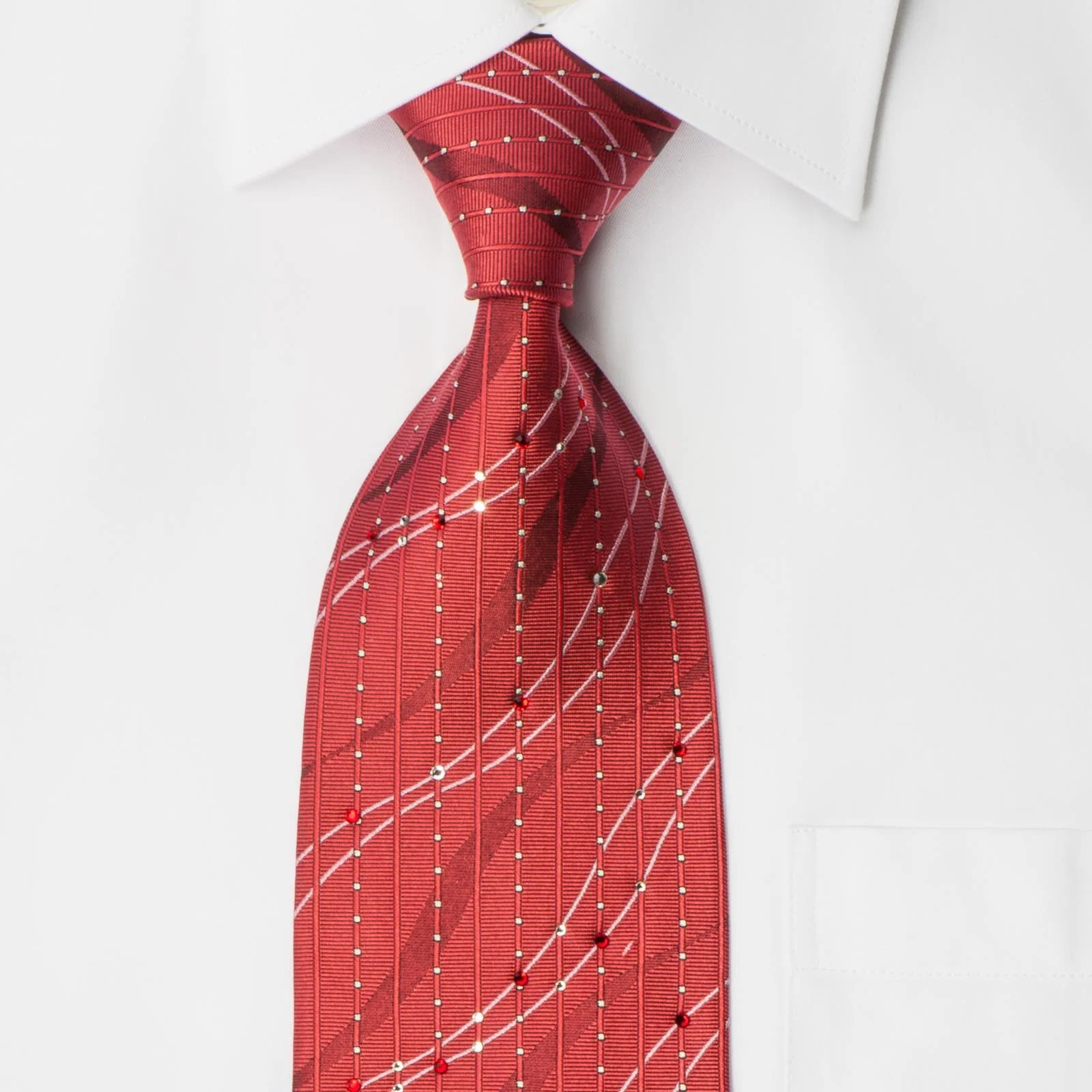 Saint Honore Crystal Rhinestone Tie Waves & Vertical Stripes On Red With Sparkles