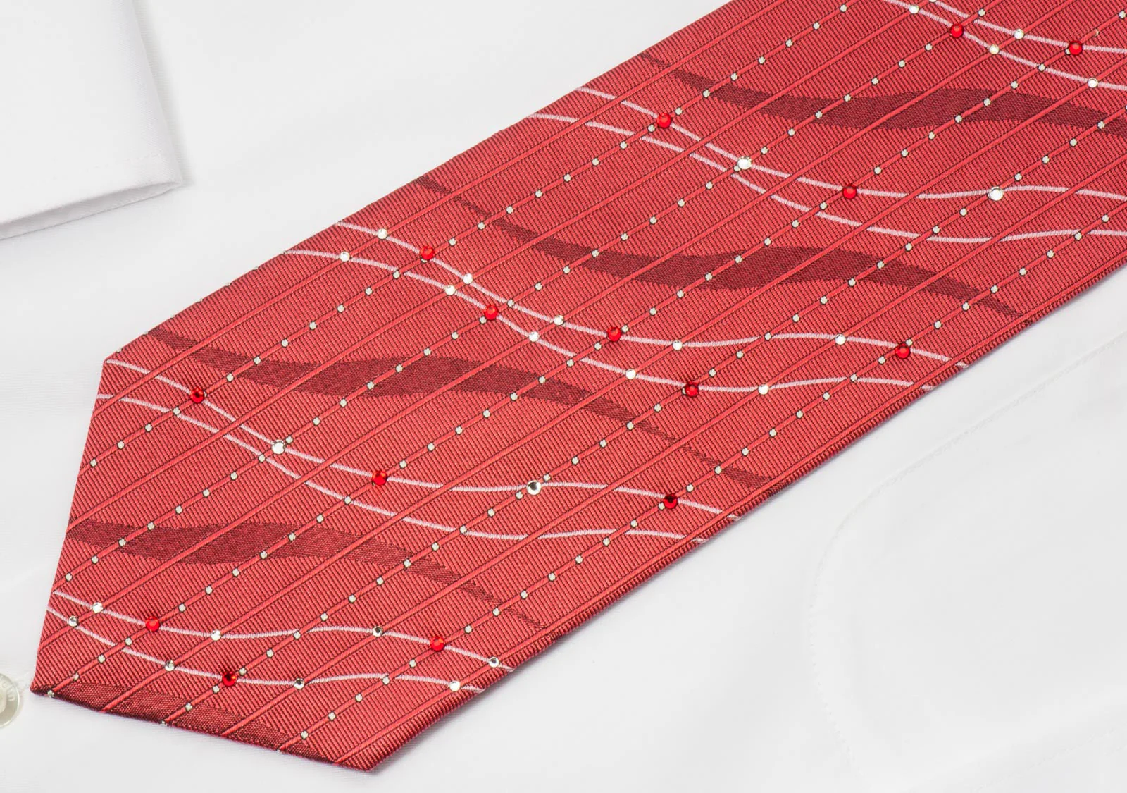 Saint Honore Crystal Rhinestone Tie Waves & Vertical Stripes On Red With Sparkles - Image 2