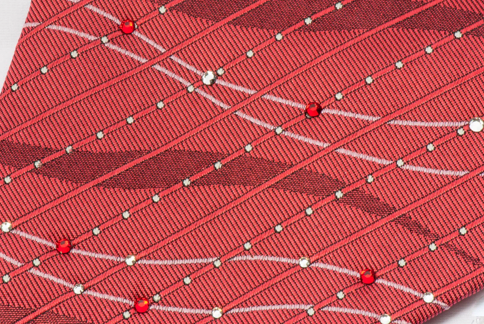 Saint Honore Crystal Rhinestone Tie Waves & Vertical Stripes On Red With Sparkles - Image 3