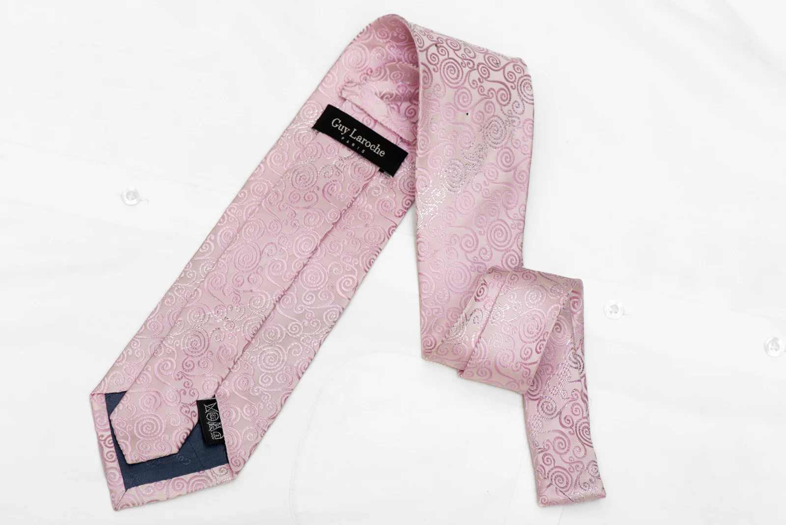 Scrolls On Pink Rhinestone Silk Necktie With Silver Sparkles - Image 4