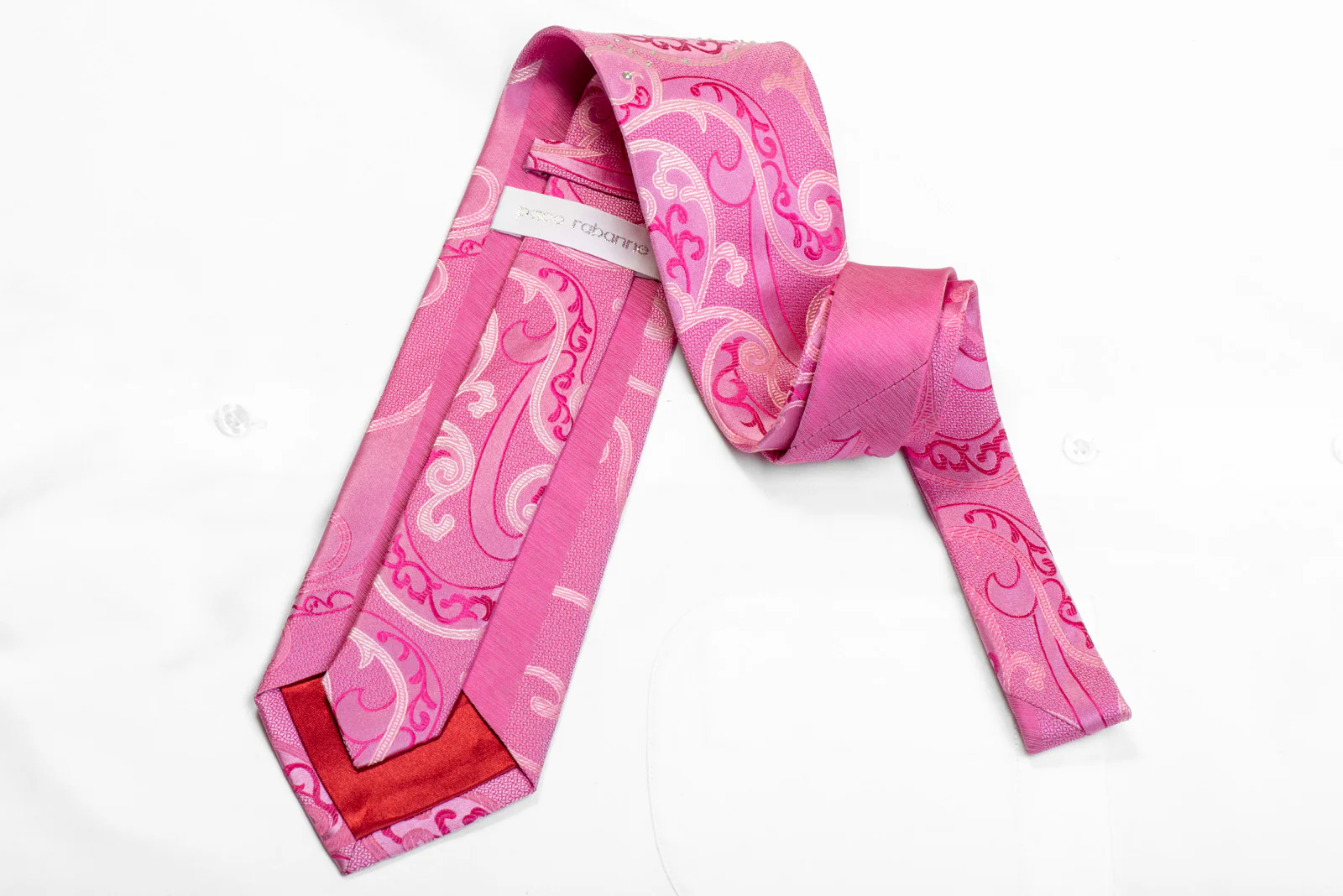 Scrolls On Pink Silk Rhinestone Necktie - Image 4