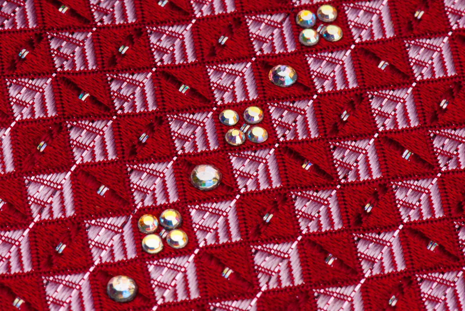 Silk Neck Tie By Elegance Red Checker Design With White Rhinestones 3 1/4 Inch - Image 7