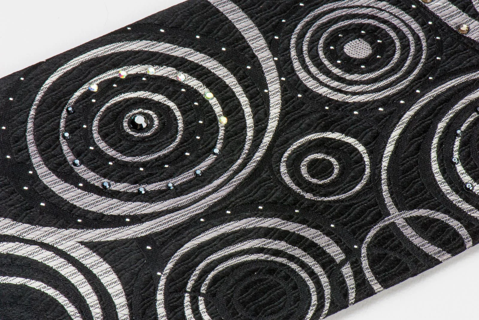 Silk Neck Tie By Elegance Silver Circles On Black With Rhinestones 3 1/2 Inch - Image 7